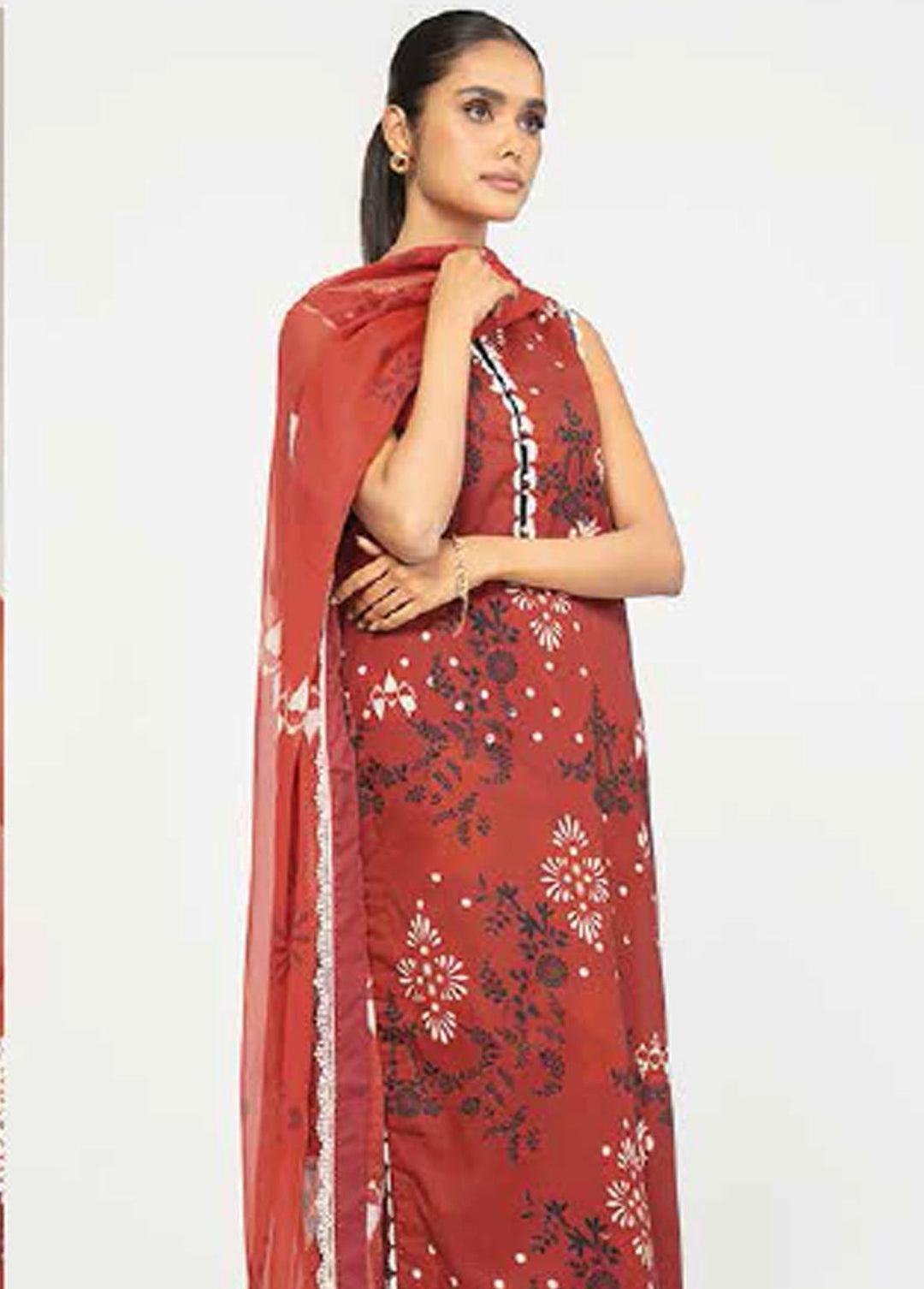 Al Karam  Lawn Suits Unstitched 3 Piece AK22-SS3 SS-27-22-3 Red - Spring / Summer Collection