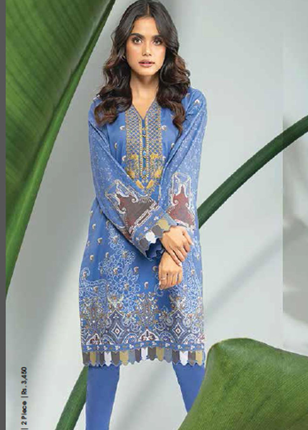 Al Karam  Lawn Suits Unstitched 2 Piece AK22-SS3 SS-34.1-22-3 Blue - Spring / Summer Collection