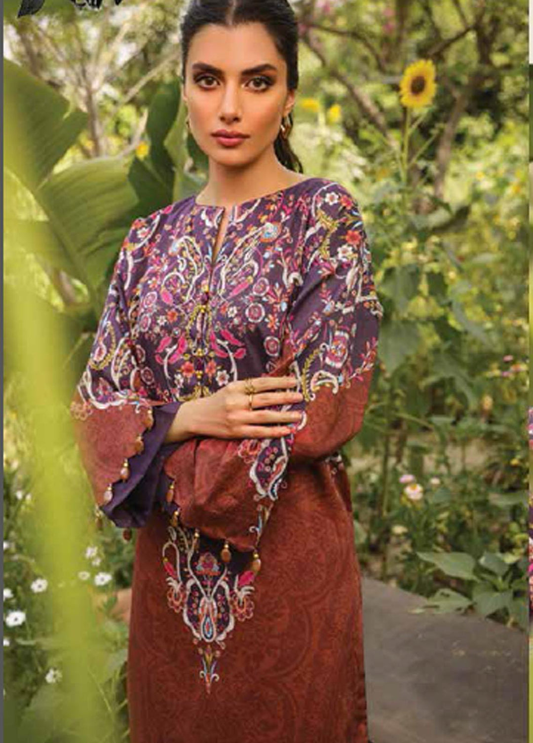 Al Karam  Lawn Suits Unstitched 2 Piece AK22-SS3 SS-44-22-3 Rust - Spring / Summer Collection