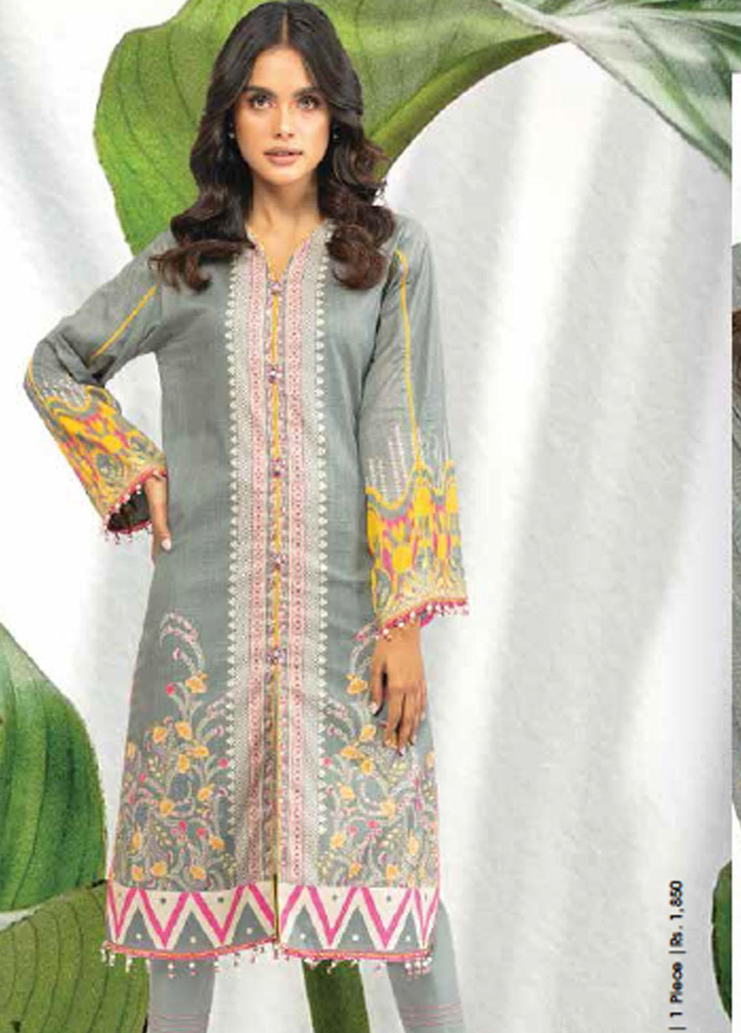 Al Karam  Lawn  Unstitched Kurti AK22-SS3 SS-49.1-22-3 Grey - Spring / Summer Collection