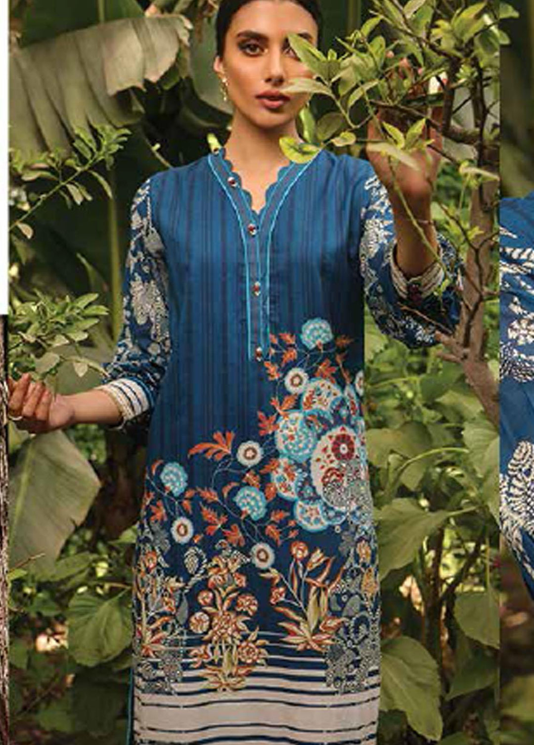 Al Karam  Lawn  Unstitched Kurti AK22-SS3 SS-50-22-3 Navy Blue - Spring / Summer Collection
