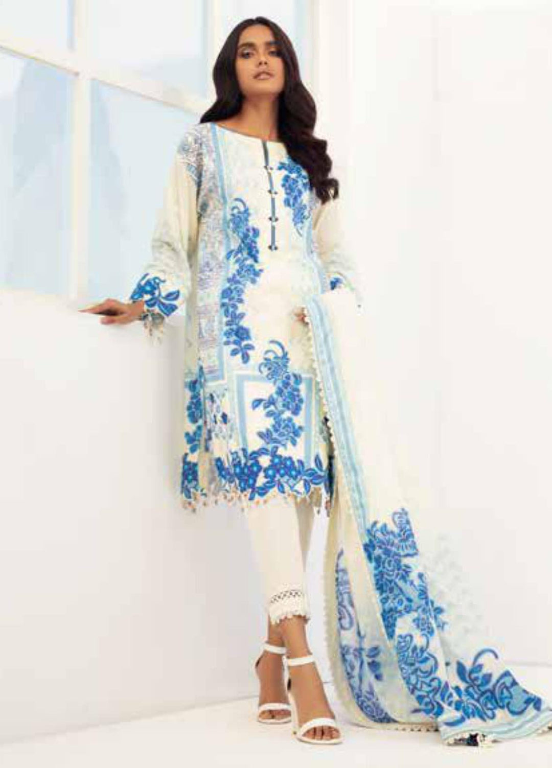 Al Karam Printed Lawn Suits Unstitched 3 Piece AK21S-2 SS-01-21-2-Cream - Summer Collection