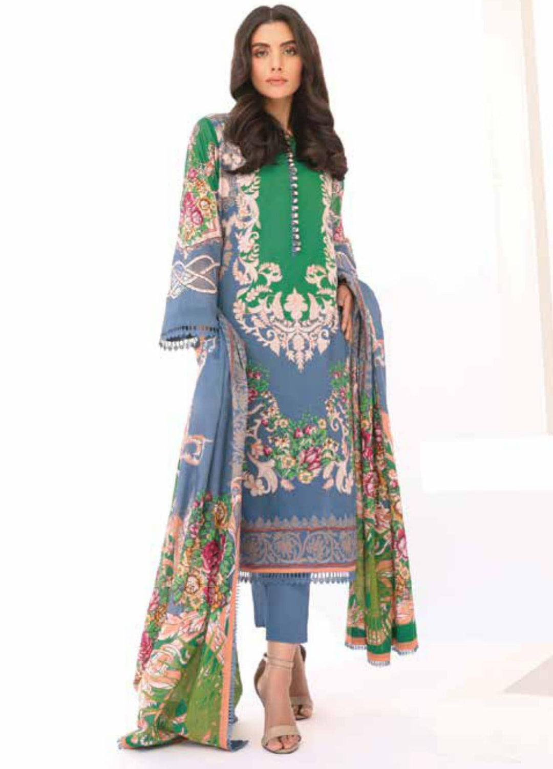 Al Karam Printed Lawn Suits Unstitched 3 Piece AK21S-2 SS-02-21-2-Blue - Summer Collection