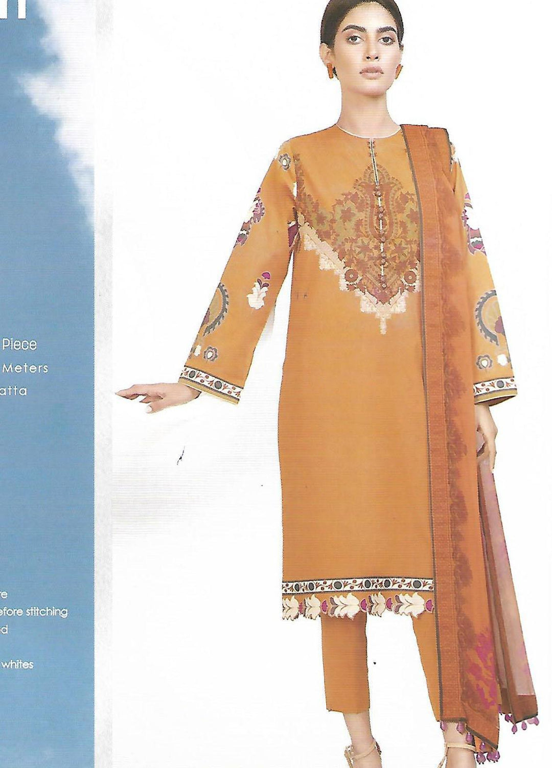 Al Karam Printed Lawn Suits Unstitched 3 Piece AK21S-2 SS-03-21-2 Mustard - Summer Collection