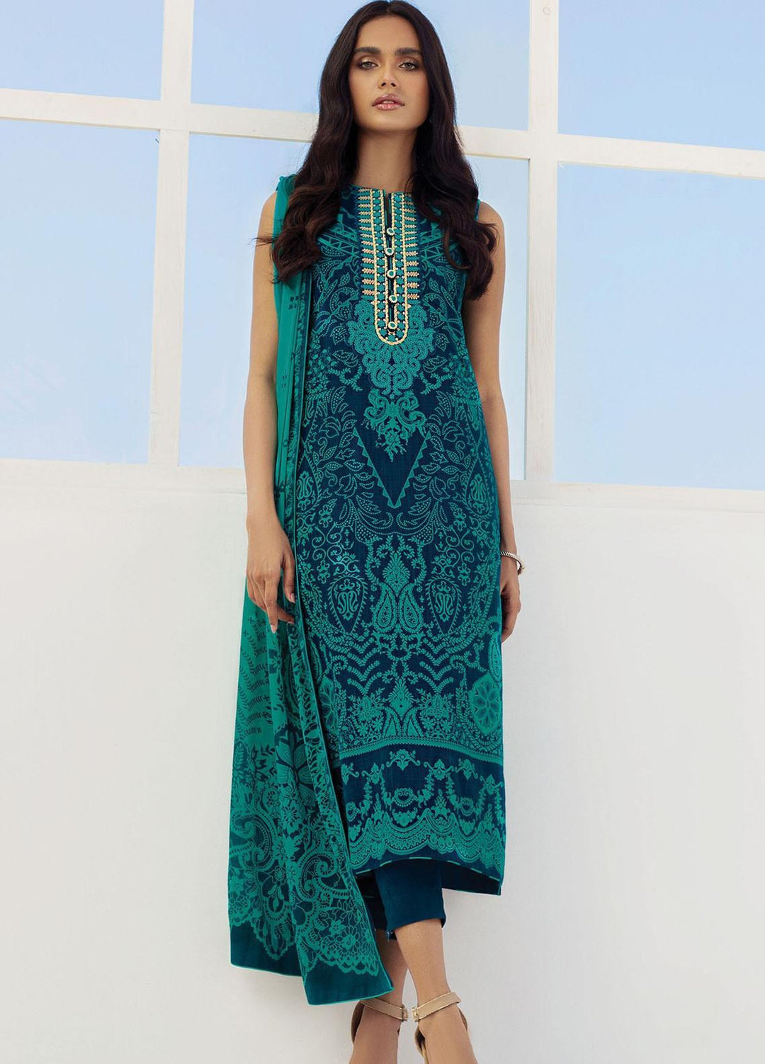 Al Karam Printed Lawn Suits Unstitched 3 Piece AK21S-2 SS-1.1-21-2-Blue - Summer Collection