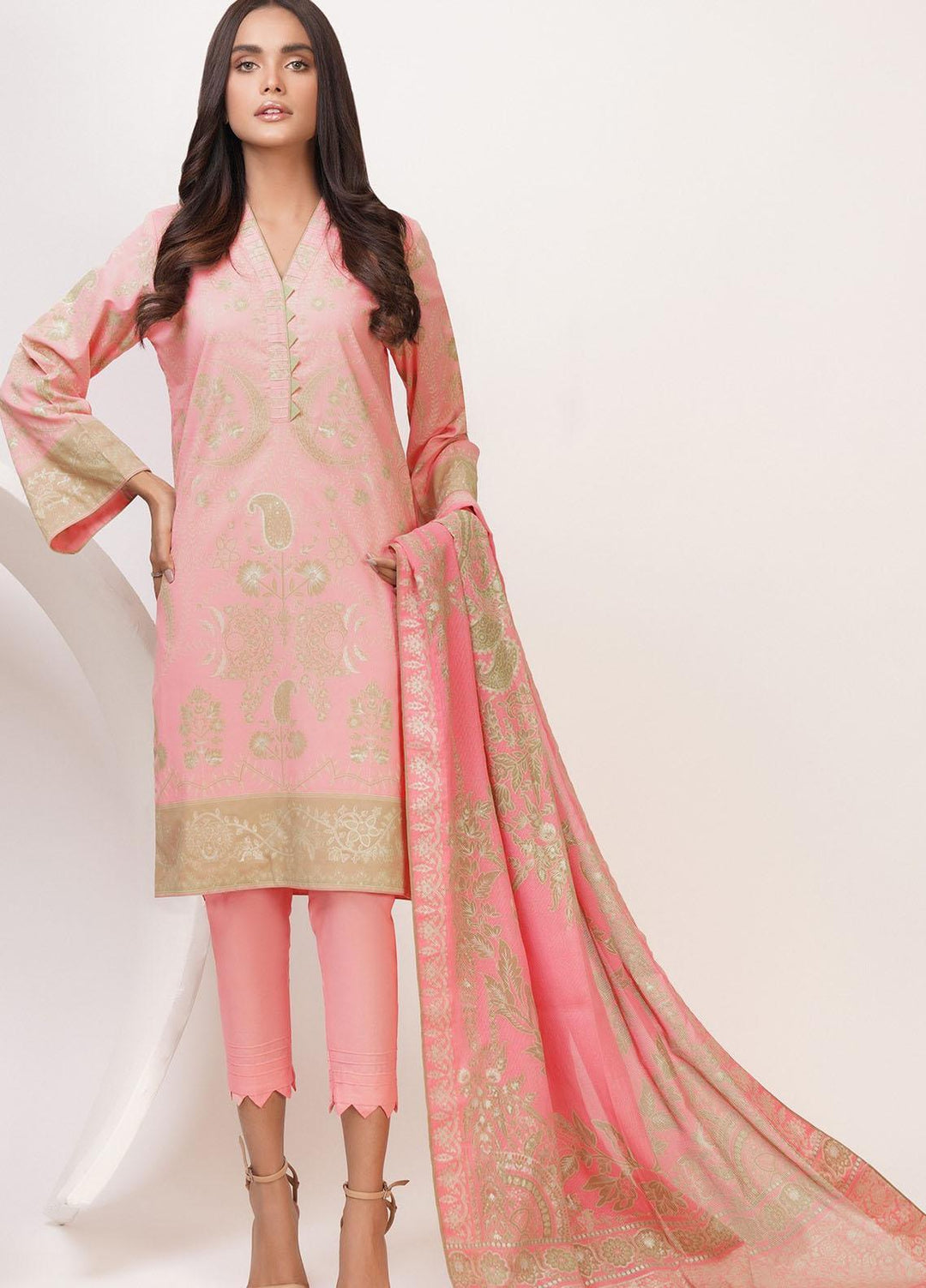 Al Karam Printed Lawn Suits Unstitched 3 Piece AK21S-2 SS-10-21-2-Pink - Summer Collection