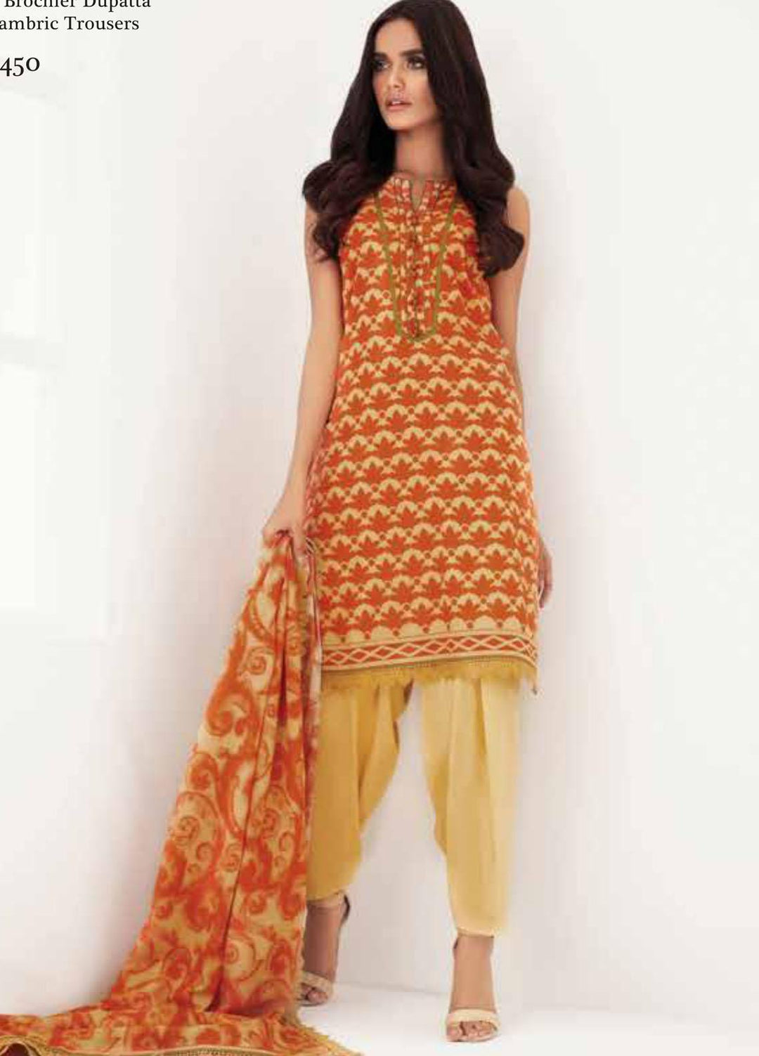 Al Karam Printed Lawn Suits Unstitched 3 Piece AK21S-2 SS-10.1-21-2-Orange - Summer Collection
