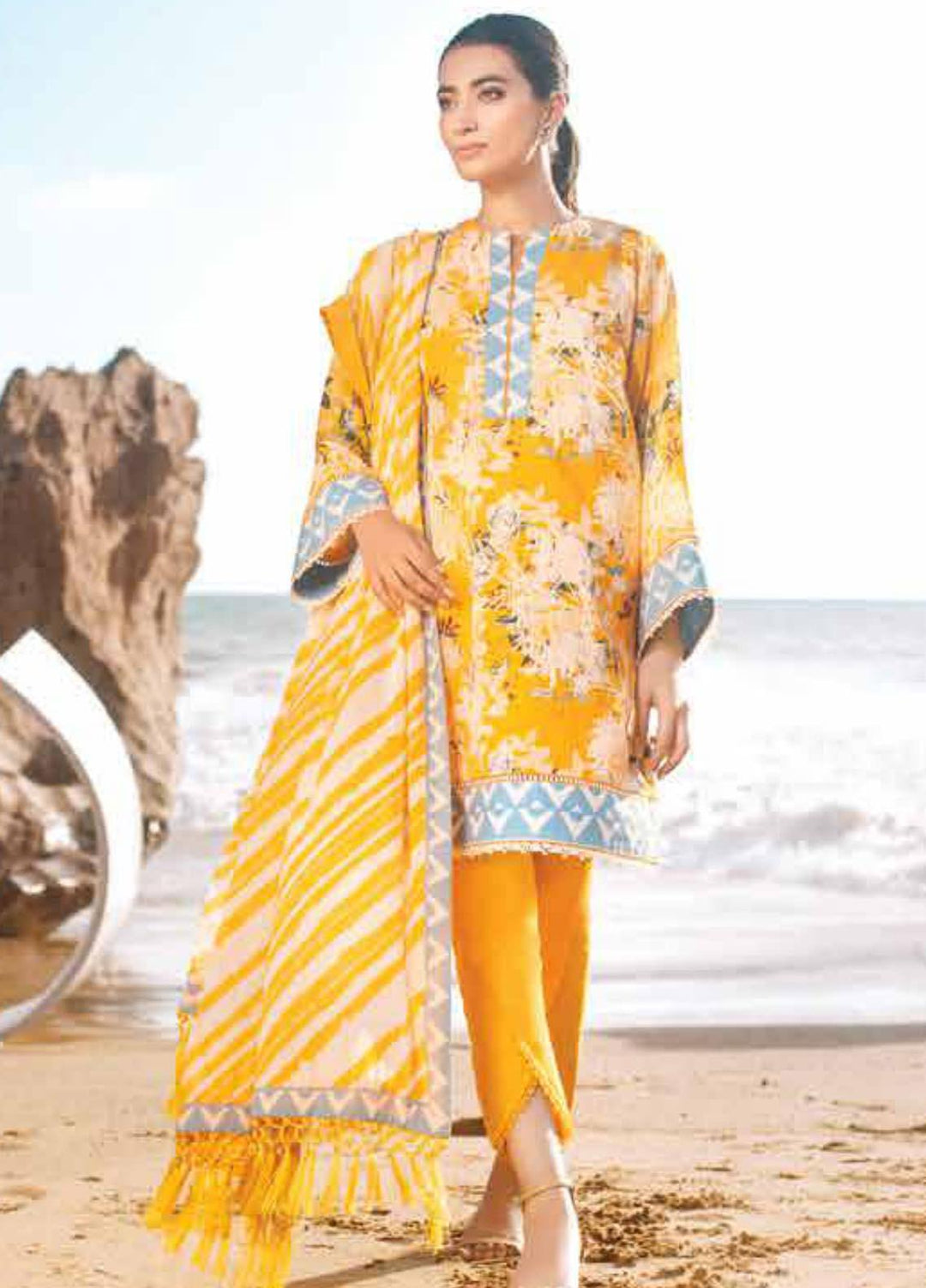 Al Karam Printed Lawn Suits Unstitched 3 Piece AK21S-2 SS-15.1-21-2-Yellow - Summer Collection
