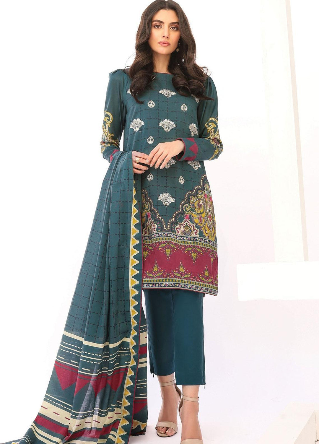 Al Karam Embroidered Lawn Suits Unstitched 2 Piece AK21S-2 SS-16-21-2-Teal - Summer Collection