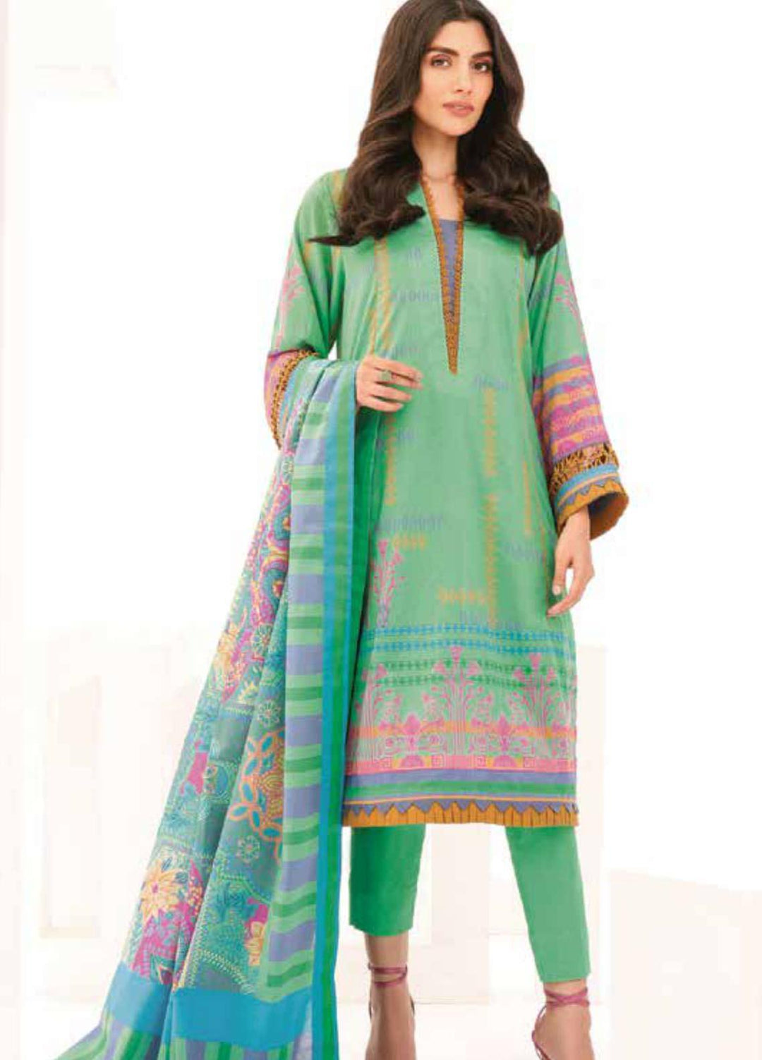 Al Karam Printed Lawn Suits Unstitched 2 Piece AK21S-2 SS-19-21-2-Green - Summer Collection