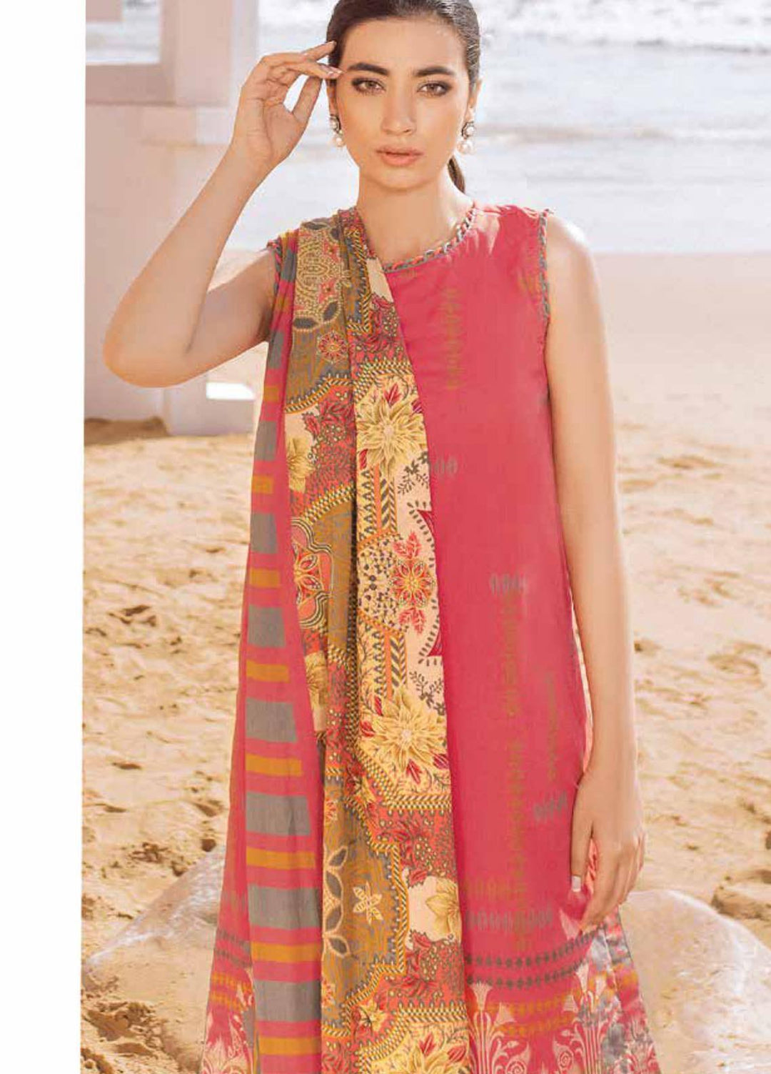 Al Karam Printed Lawn Suits Unstitched 2 Piece AK21S-2 SS-19-21-2-Peach - Summer Collection