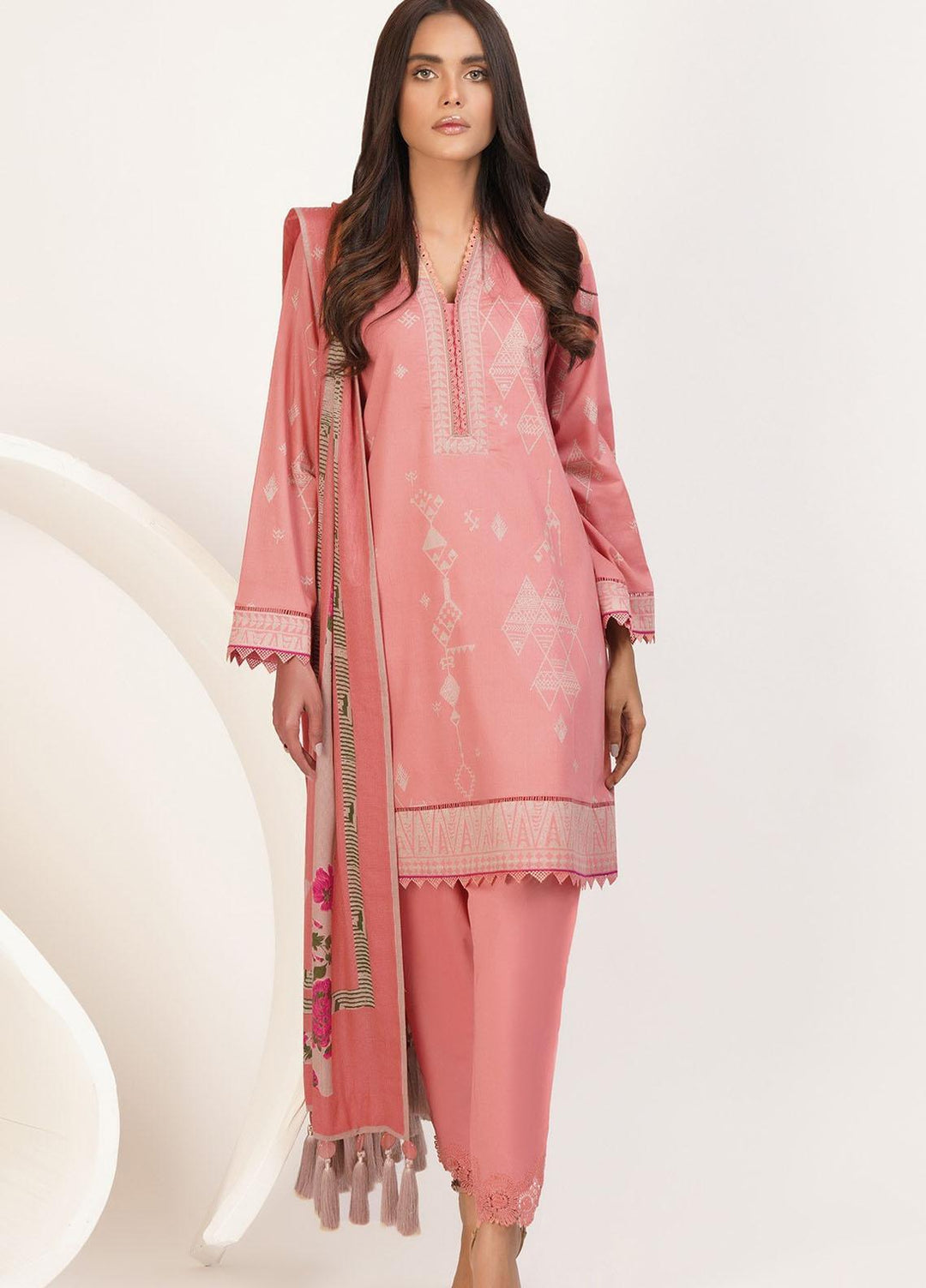 Al Karam Printed Lawn Suits Unstitched 2 Piece AK21S-2 SS-20-1-21-2-Peach - Summer Collection
