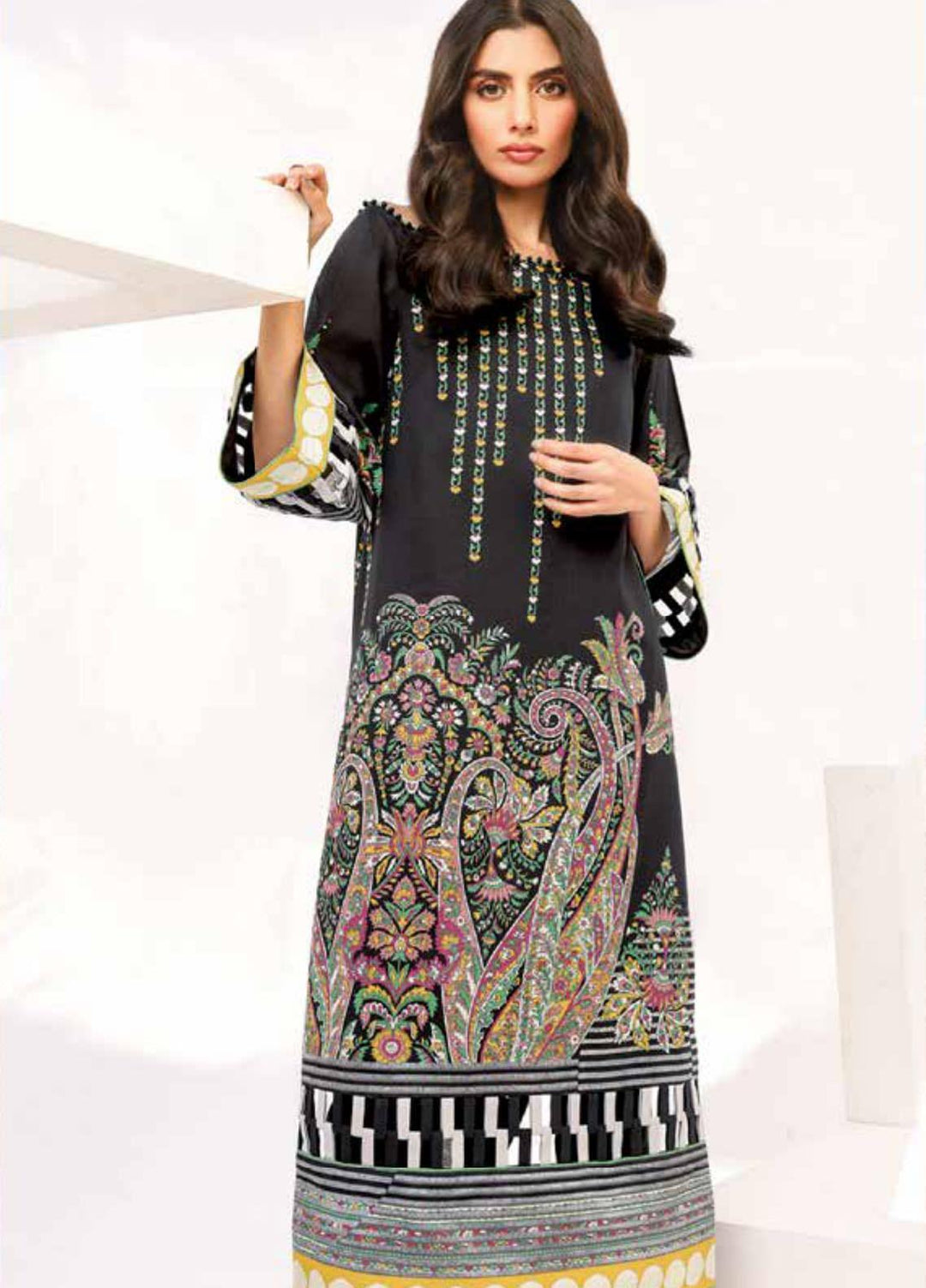 Al Karam Printed Lawn Suits Unstitched 2 Piece AK21S-2 SS-22-21-2-Black - Summer Collection