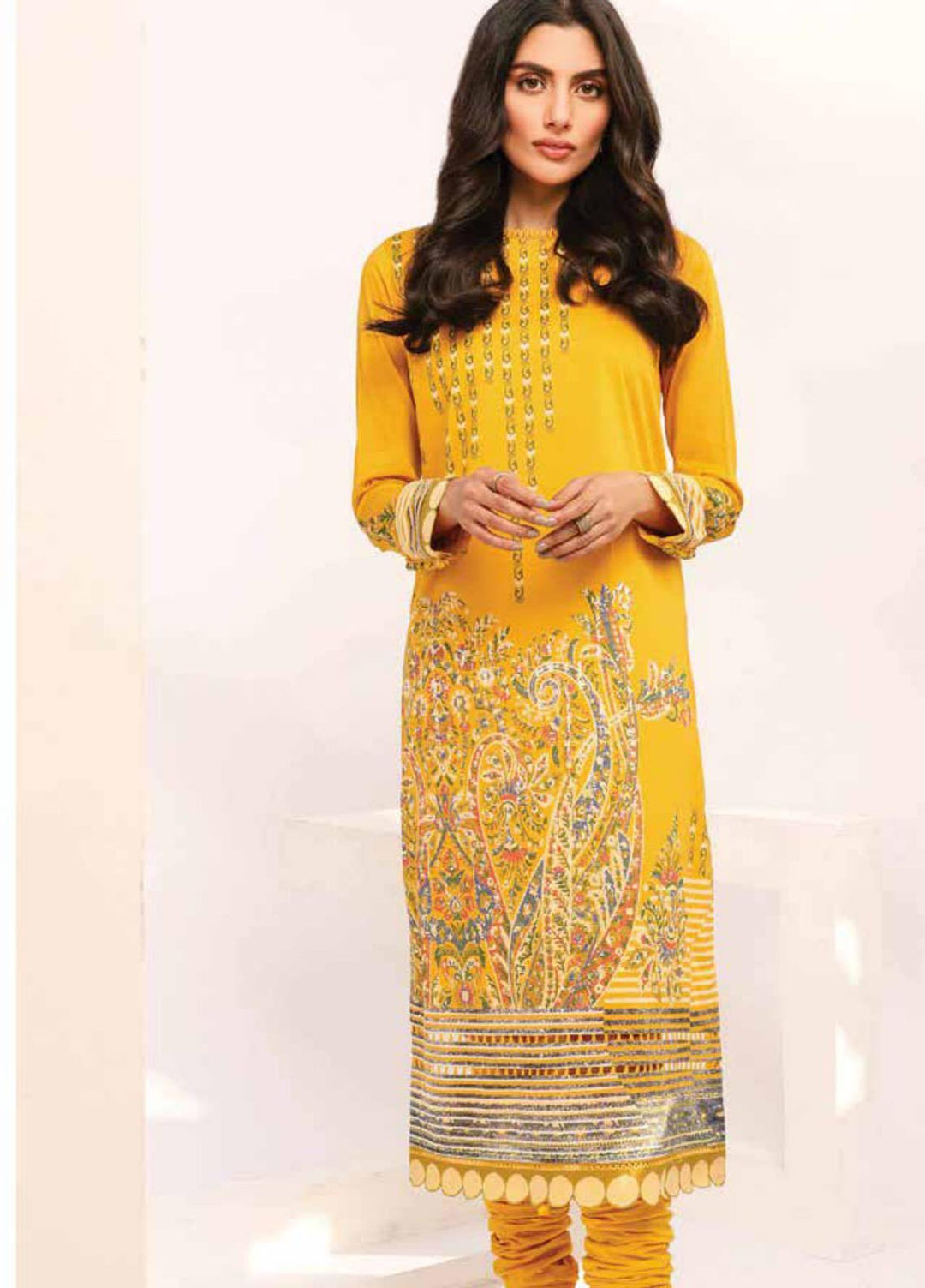 Al Karam Printed Lawn Suits Unstitched 2 Piece AK21S-2 SS-22-21-2-Yellow - Summer Collection