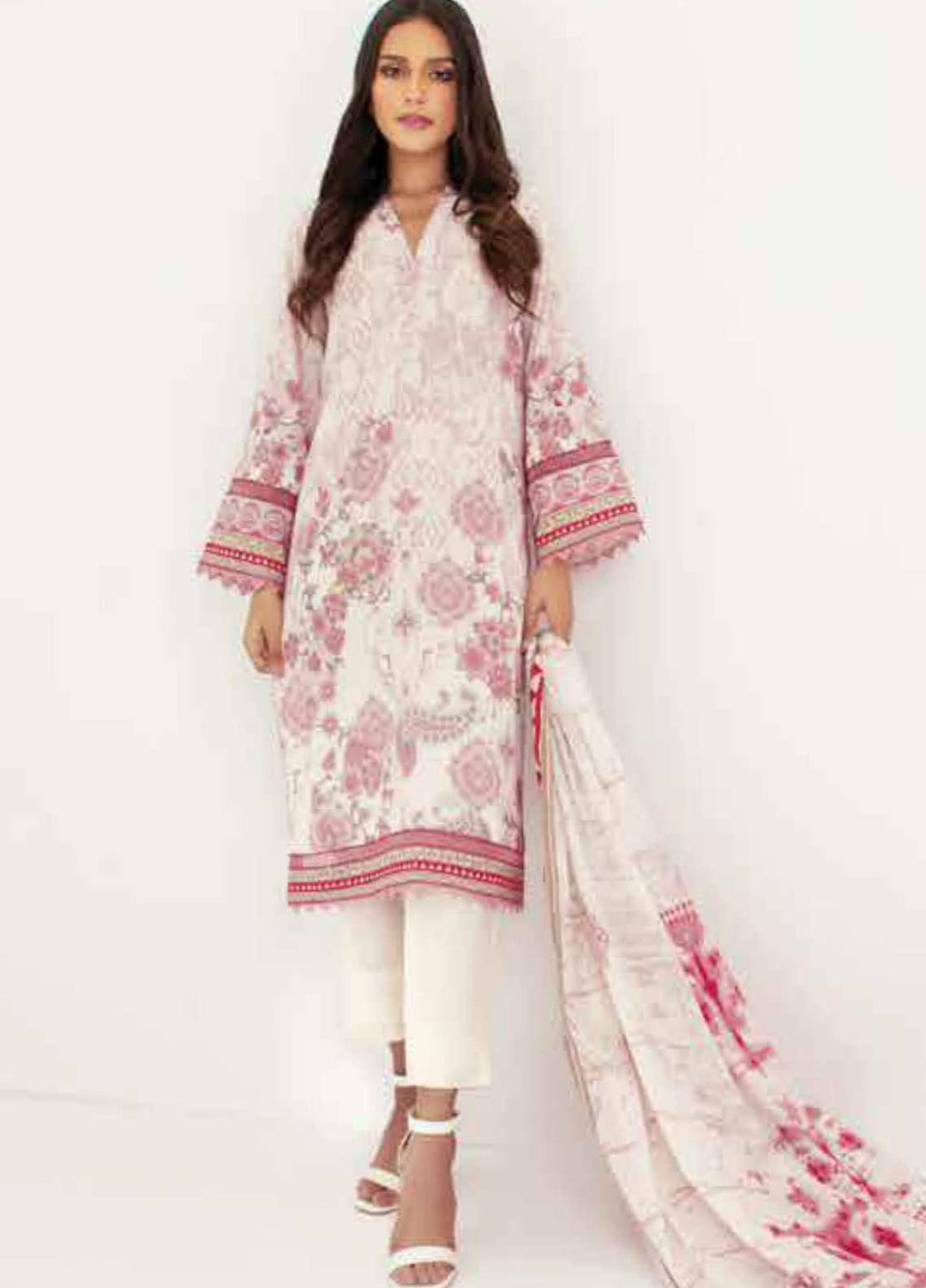 Al Karam Printed Lawn Suits Unstitched 2 Piece AK21S-2 SS-23.1-21-2-Pink - Summer Collection