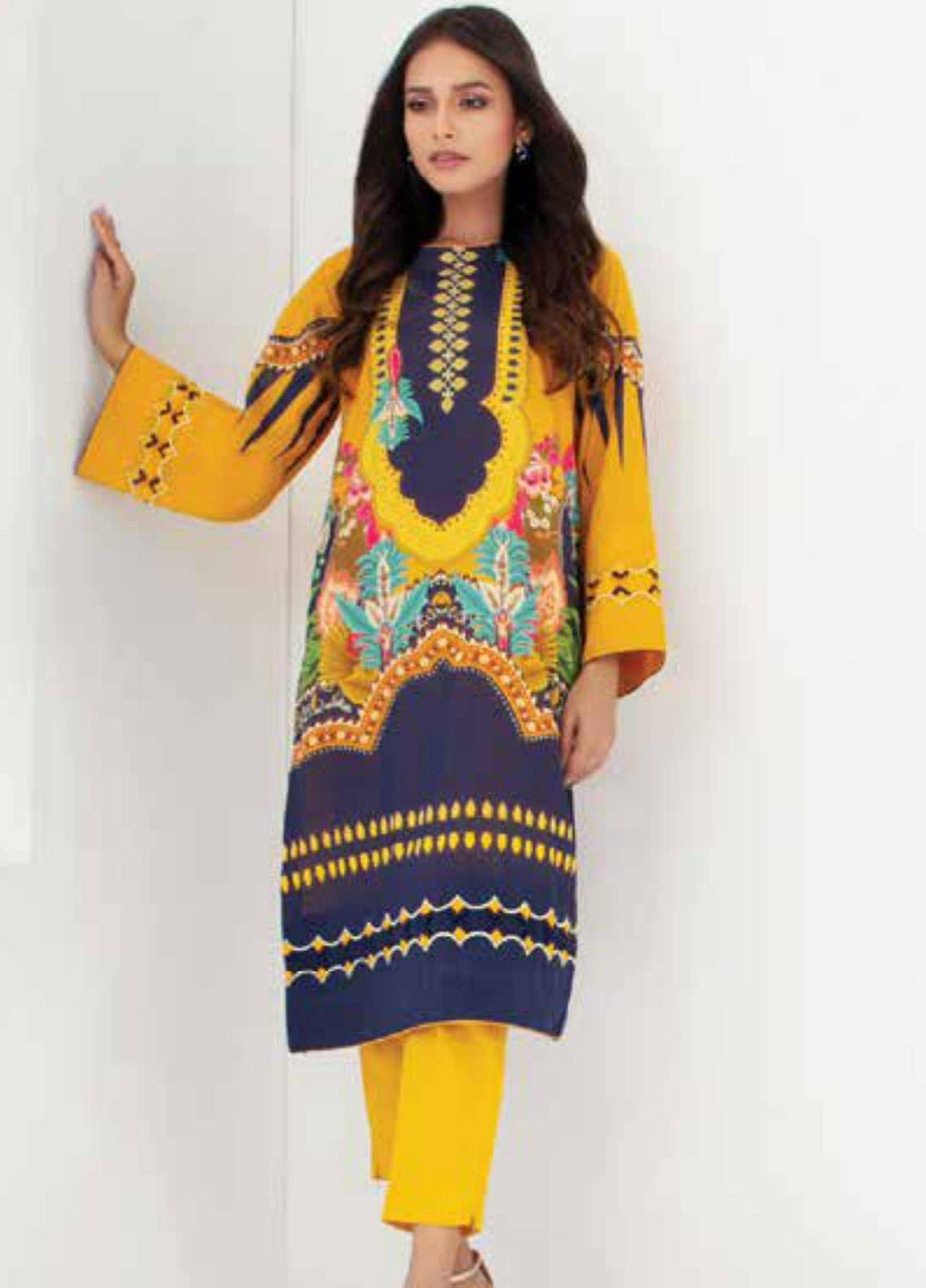 Al Karam Printed Lawn  Unstitched Kurties AK21S-2 SS-24-21-2-Yellow - Summer Collection