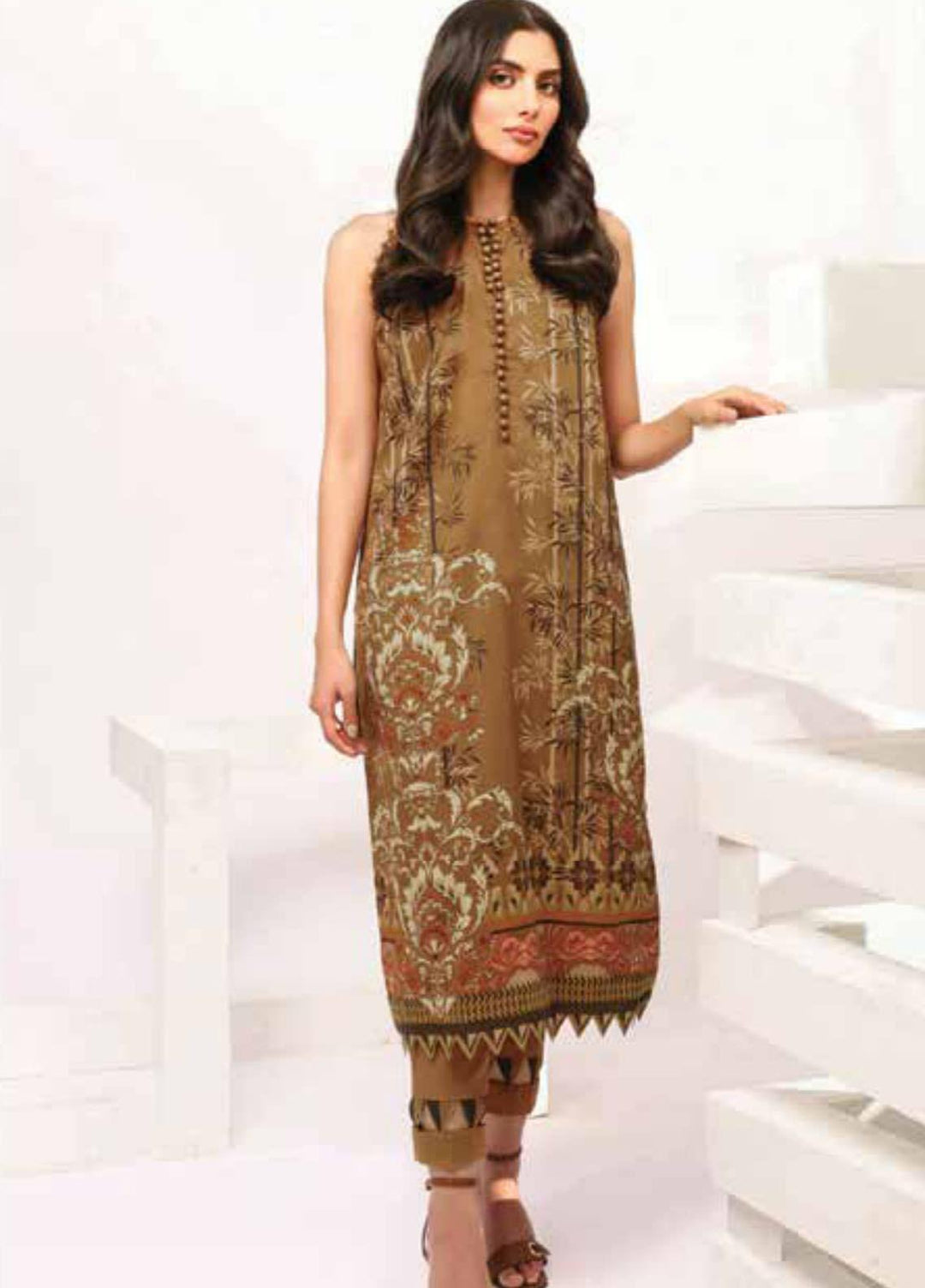 Al Karam Printed Lawn Unstitched Kurties AK21S-2 SS-25-21-2-Brown - Summer Collection