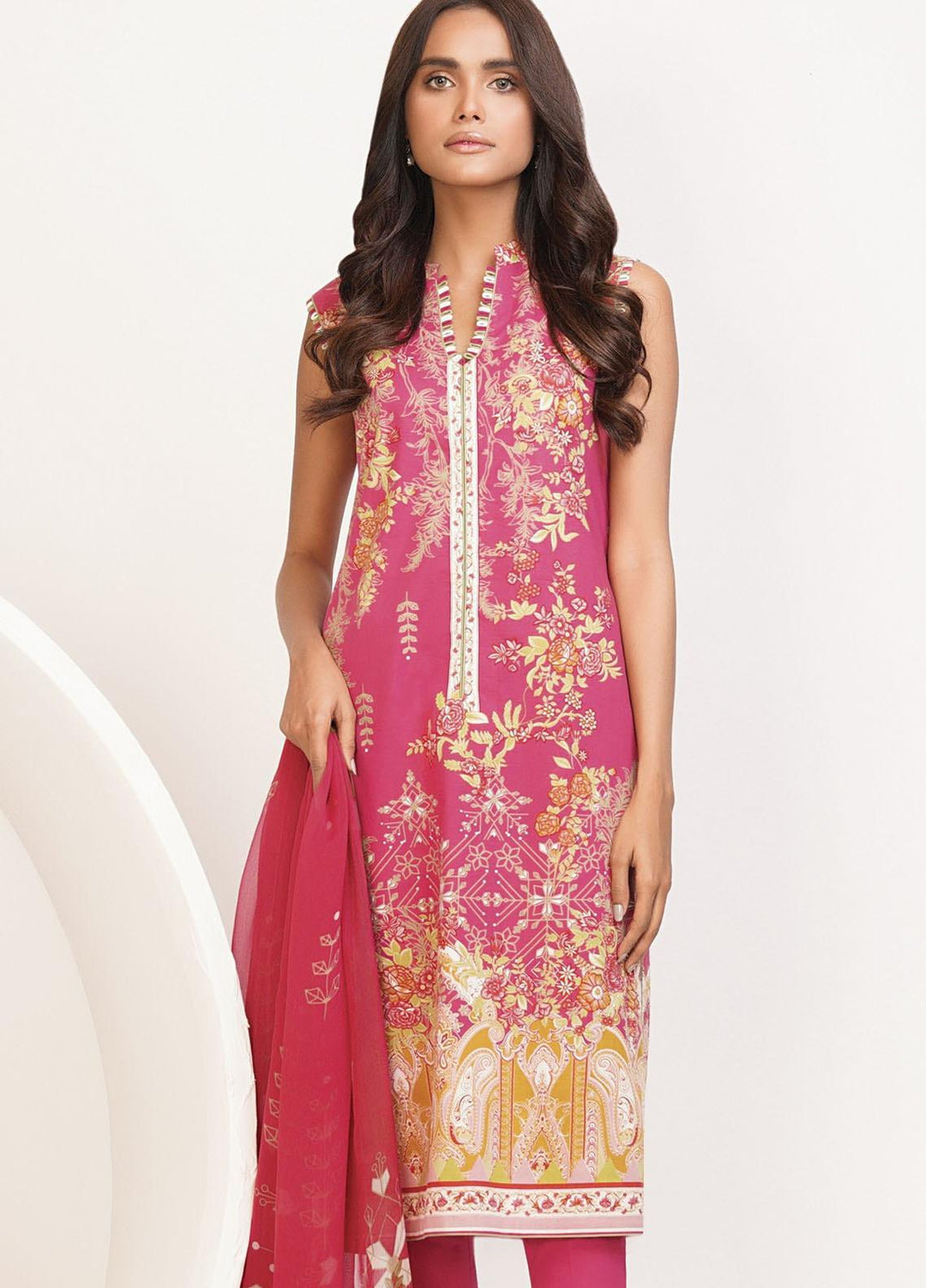 Al Karam Printed Lawn Suits Unstitched 3 Piece AK21S-2 SS-3-1-21-2-Pink - Summer Collection