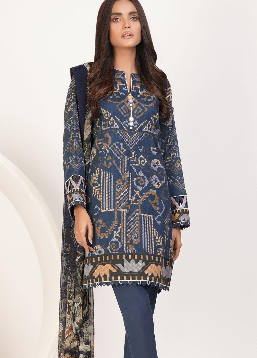 Al Karam Printed Lawn Suits Unstitched 3 Piece AK21S-2 SS-4-1-21-2-Blue - Summer Collection