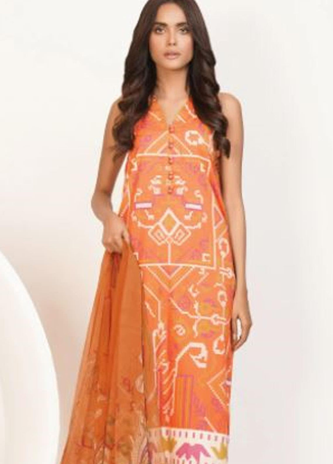Al Karam Printed Lawn Suits Unstitched 3 Piece AK21S-2 SS-4-1-21-2-Orange - Summer Collection