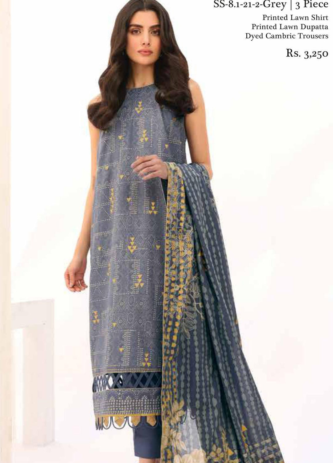 Al Karam Printed Lawn Suits Unstitched 3 Piece AK21S-2 SS-8.1-21-2-Grey - Summer Collection
