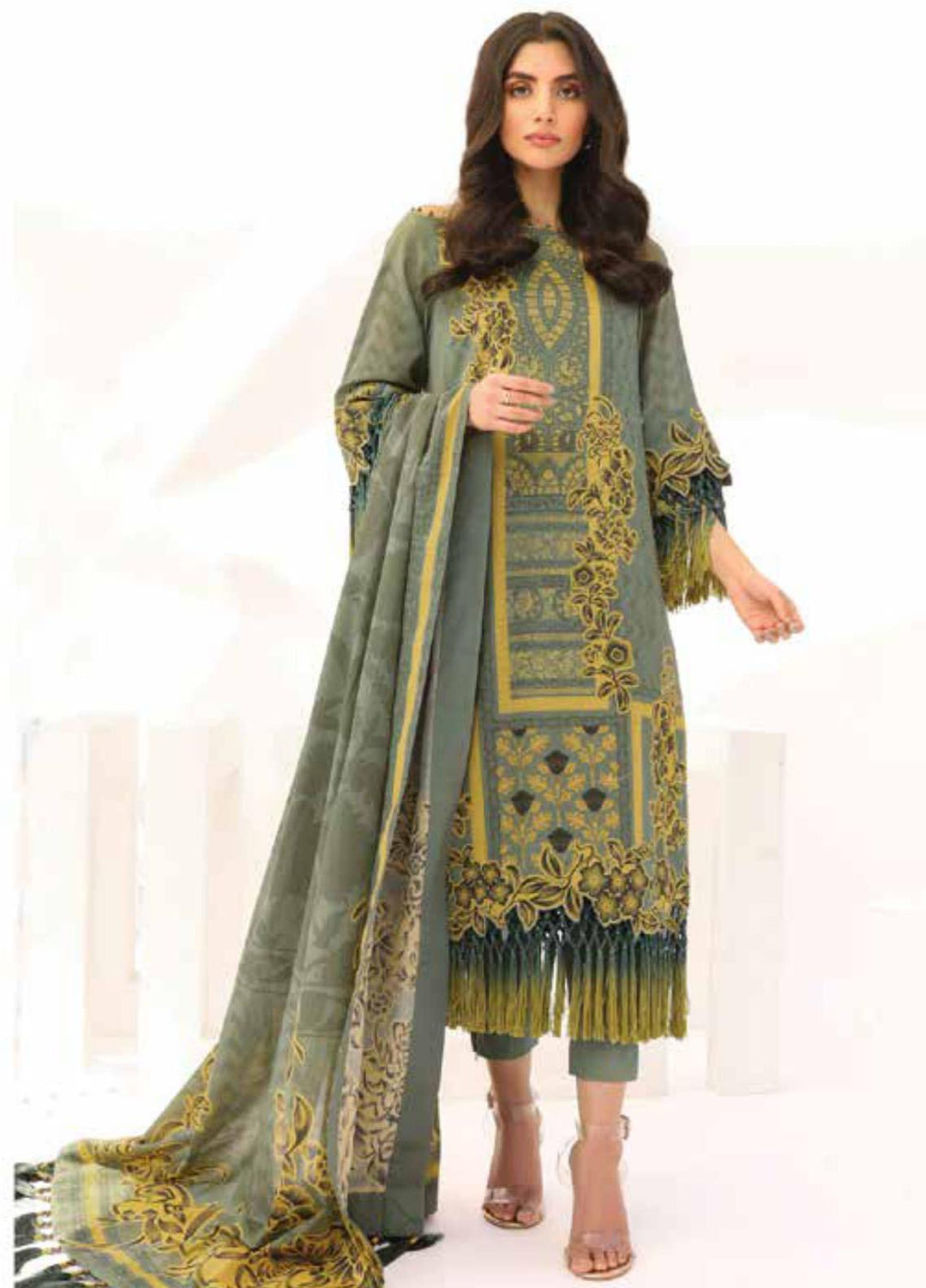 Al Karam Printed Lawn Suits Unstitched 3 Piece SS-01-21-2-Sage - Summer Collection