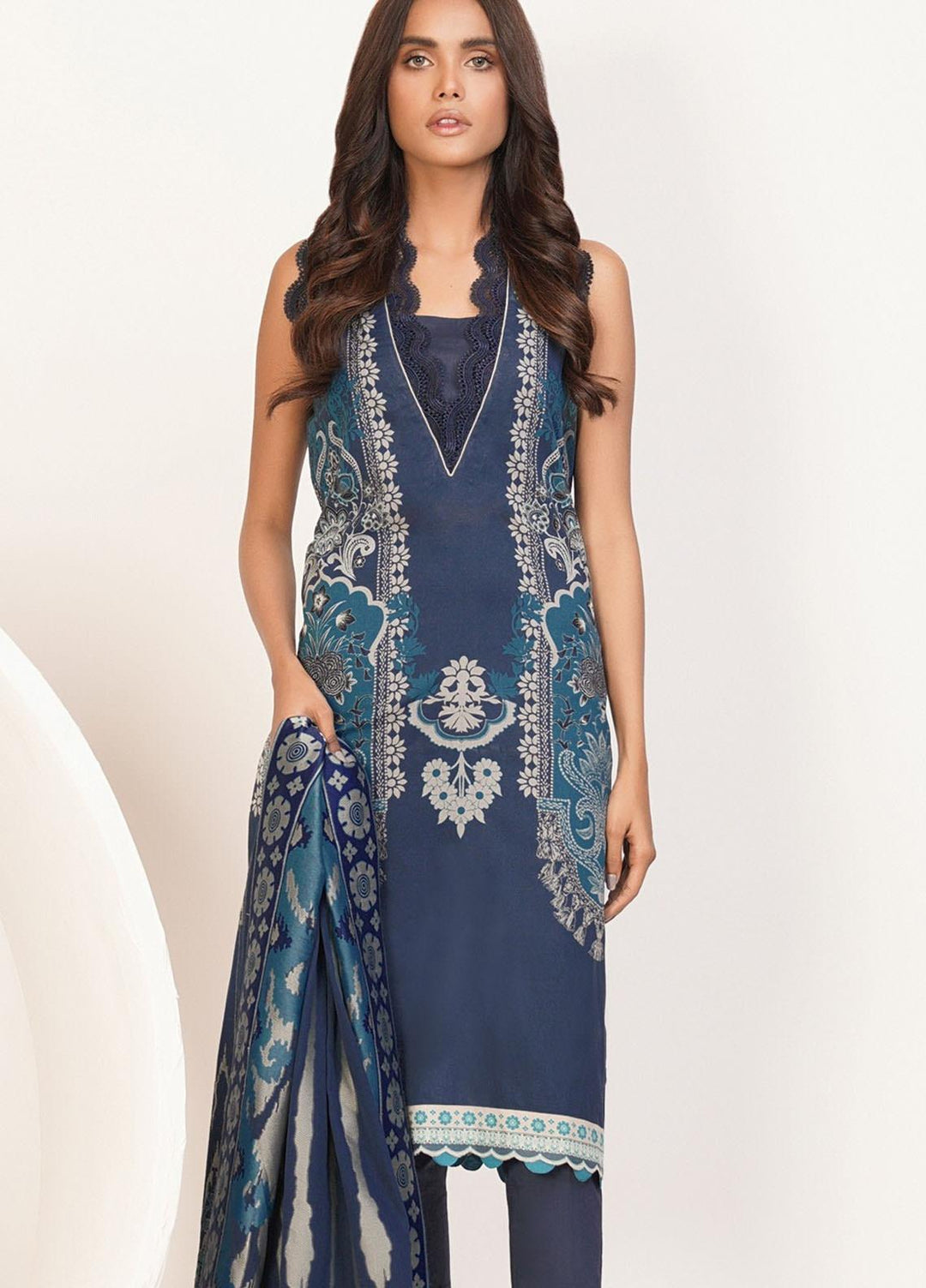 Al Karam Printed Lawn Suits Unstitched 3 Piece SS-13-21-2-2 Blue - Spring/Summer Collection