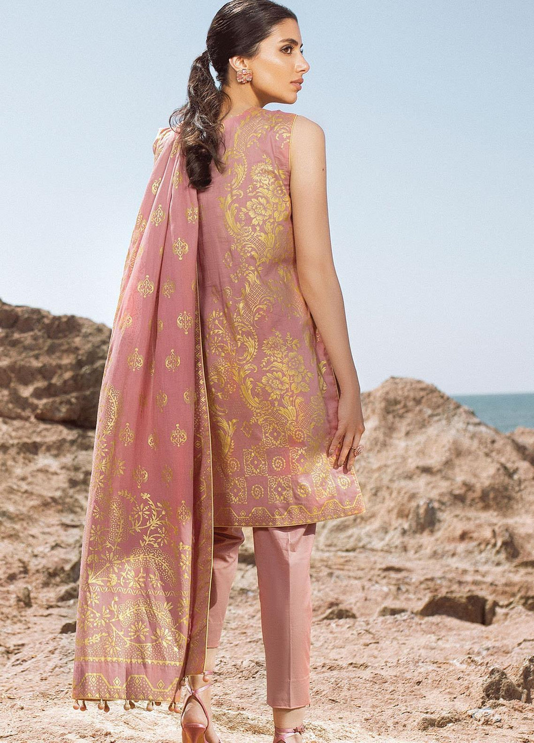 Al Karam Printed Lawn Suits Unstitched 2 Piece SS-21.1-21-2-2.Peach - Spring/Summer Collection