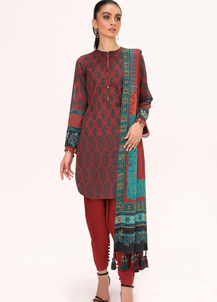 Al Karam Embroidered Lawn Suits Unstitched 3 Piece AK22S SS-01-22-Red - Summer Collection