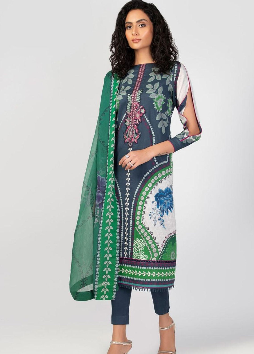 Al Karam Embroidered Lawn Suits Unstitched 3 Piece AK22S SS-04-22 Blue - Summer Collection