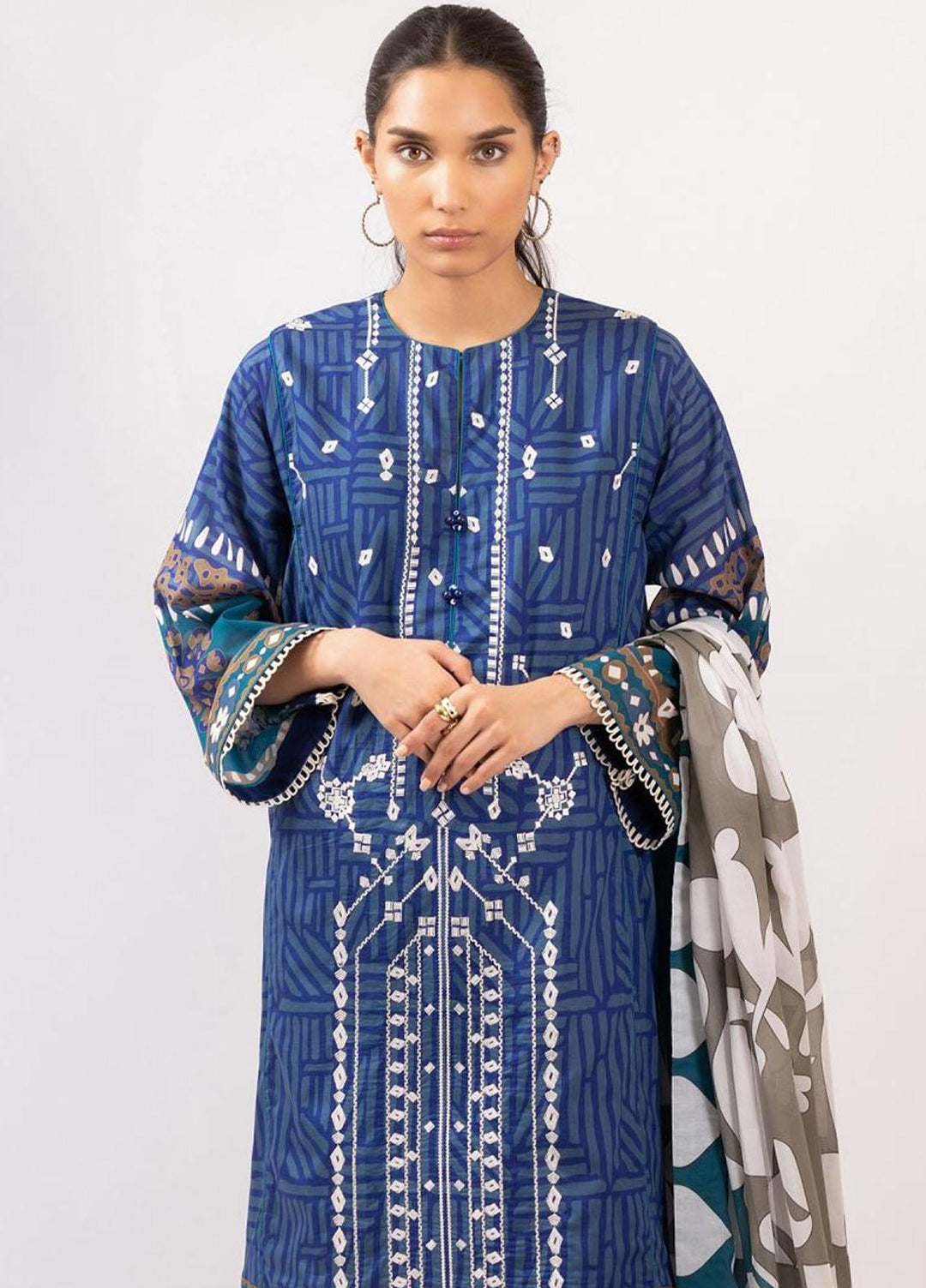Al Karam Embroidered Lawn Suits Unstitched 3 Piece AK22S SS-07-22 Blue - Summer Collection
