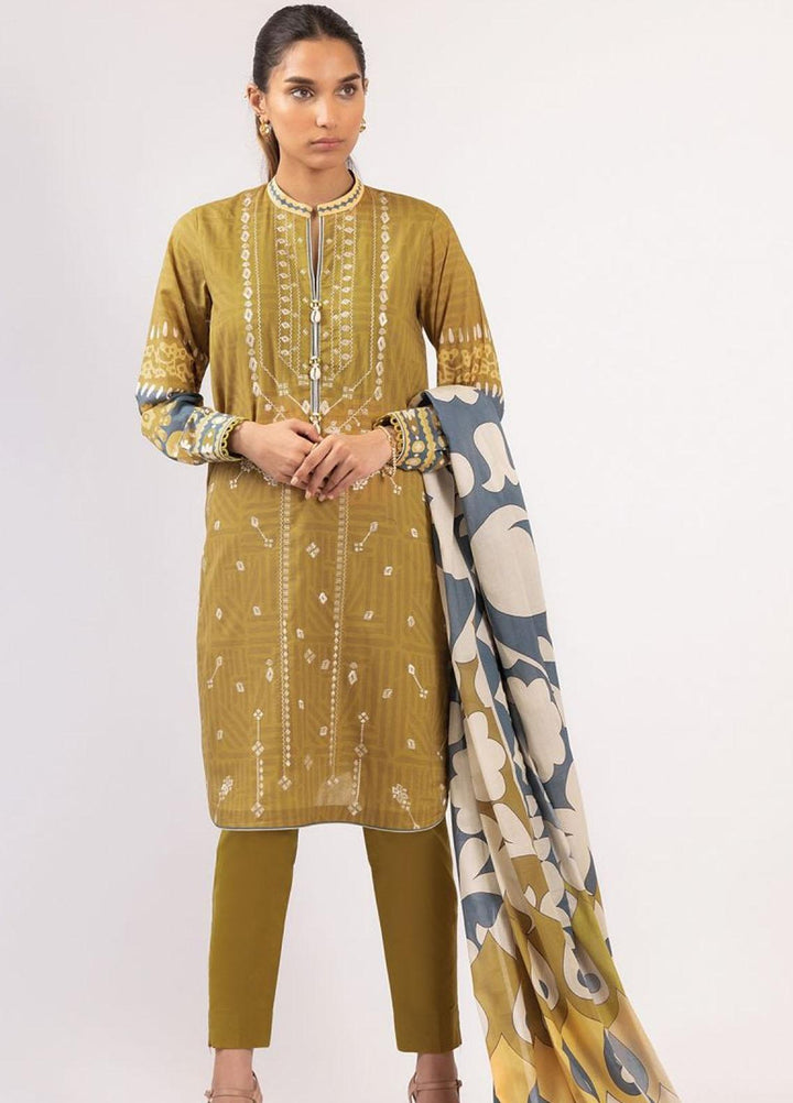 Al Karam Embroidered Lawn Suits Unstitched 3 Piece AK22S SS-07-22 Olive Green - Summer Collection