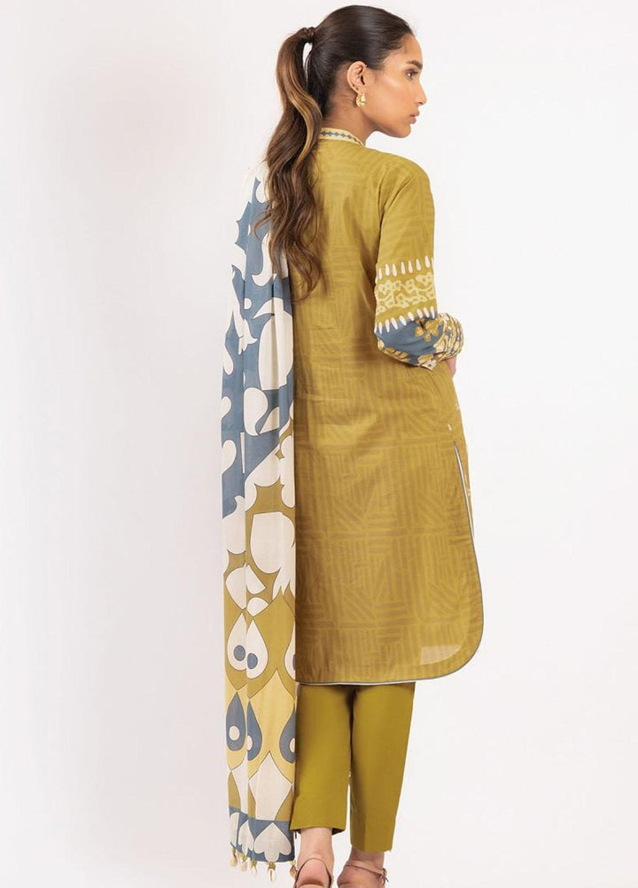 Al Karam Embroidered Lawn Suits Unstitched 3 Piece AK22S SS-07-22 Olive Green - Summer Collection