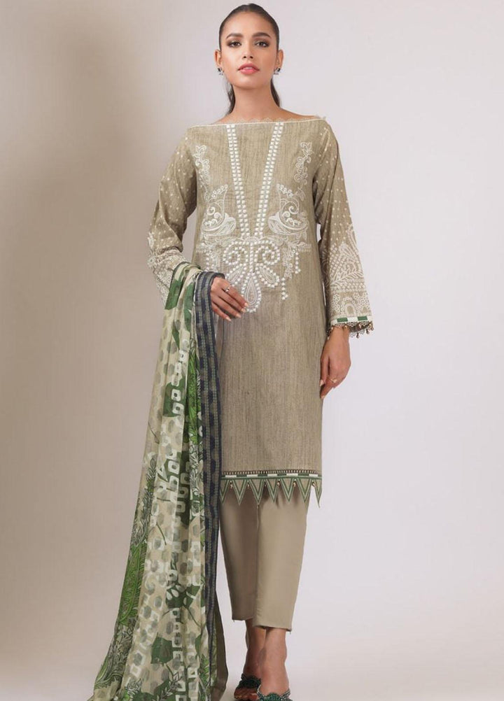 Al Karam Embroidered Lawn Suits Unstitched 3 Piece AK22S SS-09-22-Beige - Summer Collection