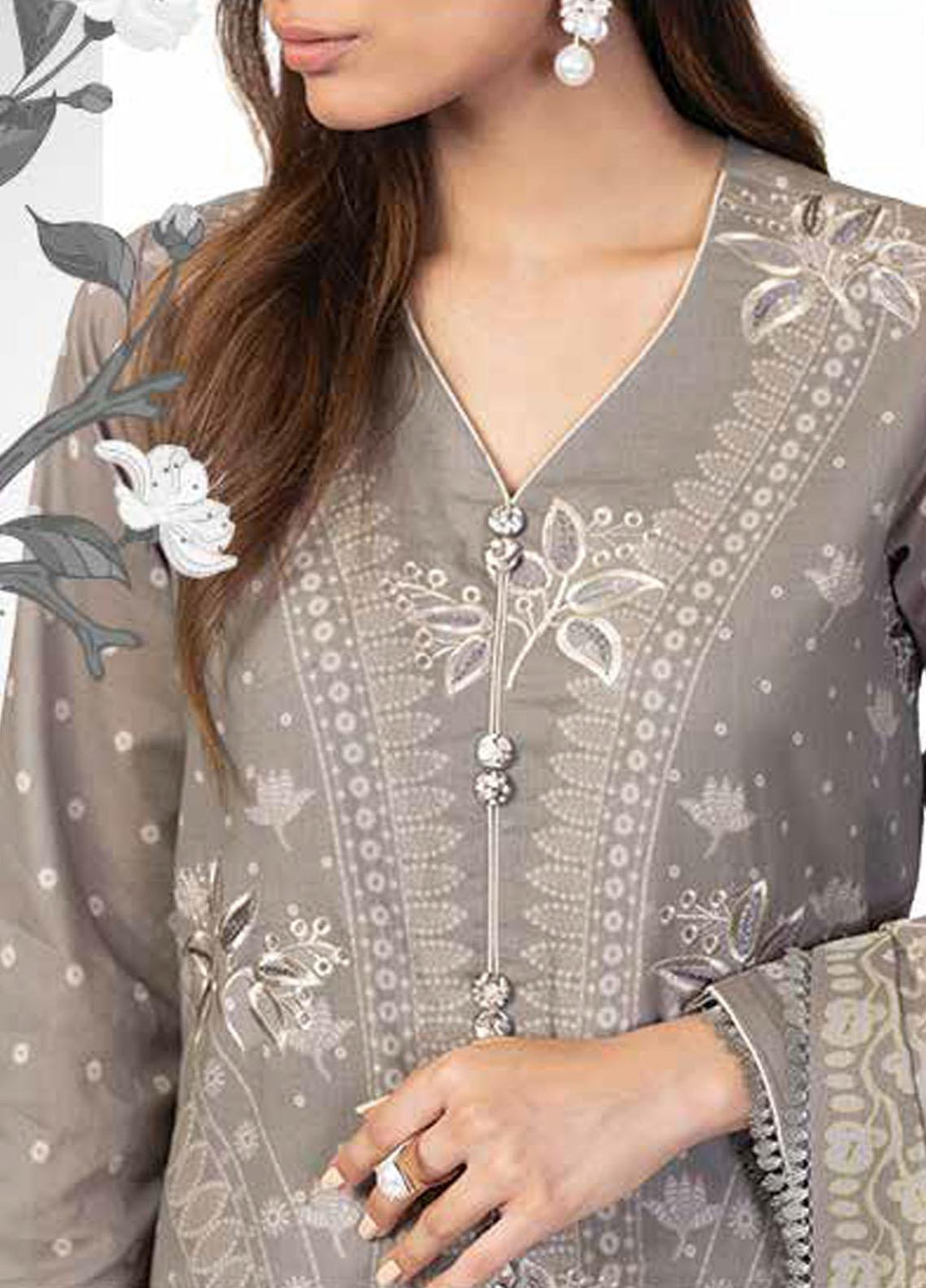 Al Karam Embroidered Lawn Suits Unstitched 3 Piece AK22S SS-10.1-22 Grey - Summer Collection