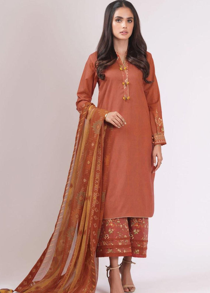 Al Karam Printed Lawn Suits Unstitched 3 Piece AK22S SS-12.1-22 Rust - Summer Collection