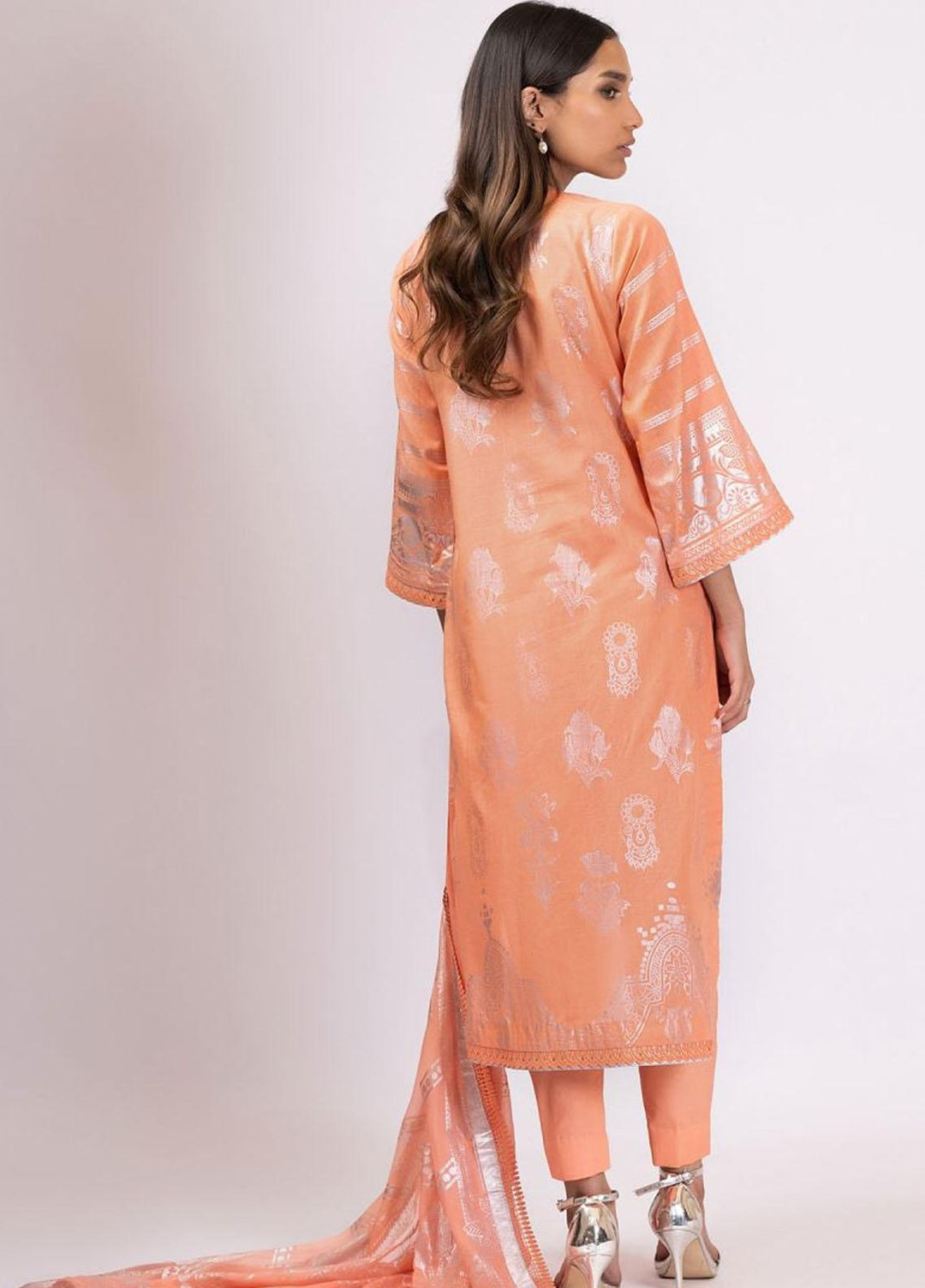 Al Karam Printed Lawn Suits Unstitched 3 Piece AK22S SS-13-22 Peach - Summer Collection