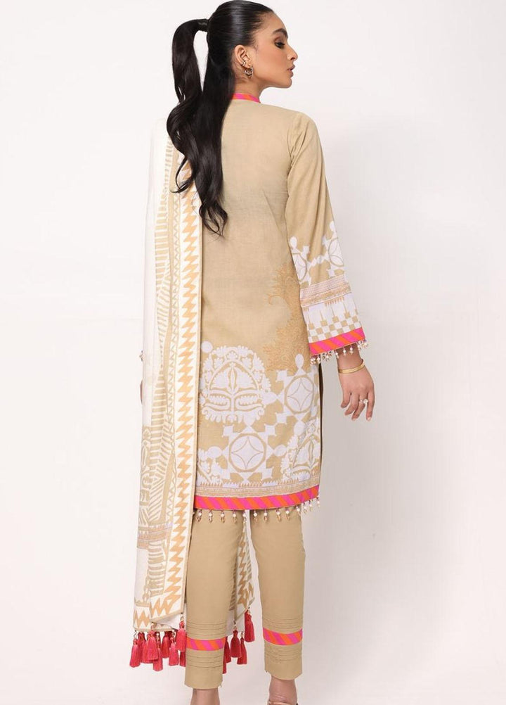 Al Karam Printed Lawn Suits Unstitched 3 Piece AK22S SS-14-22 Beige - Summer Collection