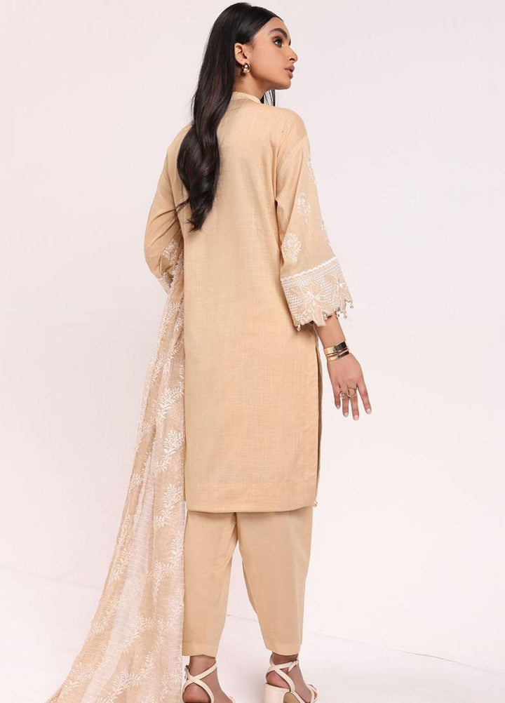 Al Karam Embroidered Slub Suits Unstitched 3 Piece AK22S SS-15.1-22 Beige - Summer Collection