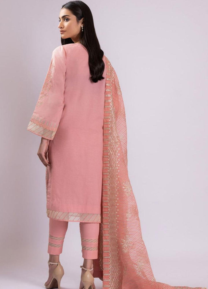 Al Karam Embroidered Slub Suits Unstitched 3 Piece AK22S SS-16.1-22 Pink - Summer Collection