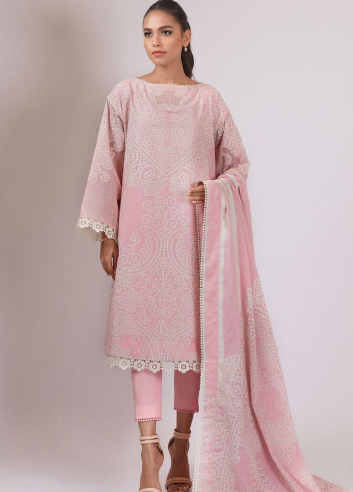 Al Karam Printed Lawn Suits Unstitched 3 Piece AK22S SS-19-22 Pink - Summer Collection