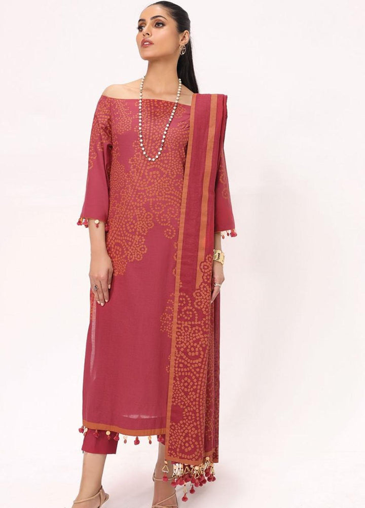 Al Karam Printed Lawn Suits Unstitched 3 Piece AK22S SS-19-22 Red - Summer Collection