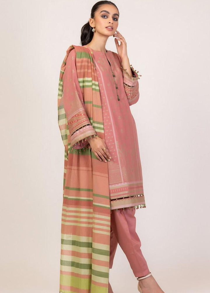 Al Karam Printed Jacquard Suits Unstitched 3 Piece AK22S SS-19.1-22 Peach - Summer Collection