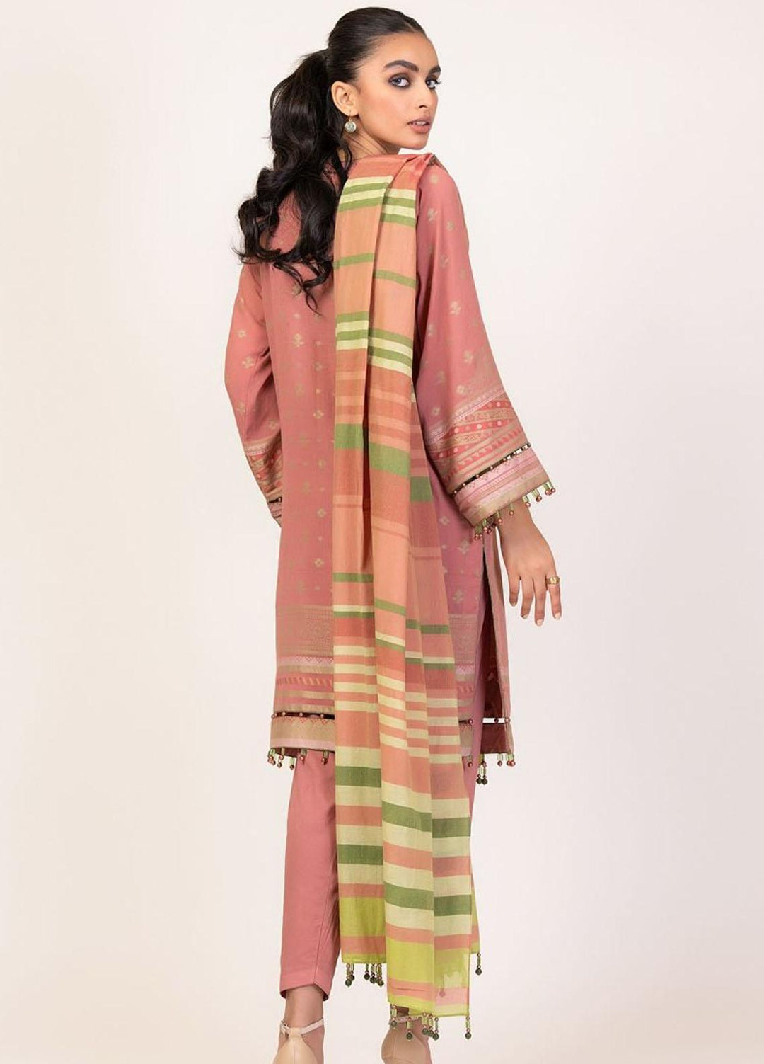 Al Karam Printed Jacquard Suits Unstitched 3 Piece AK22S SS-19.1-22 Peach - Summer Collection