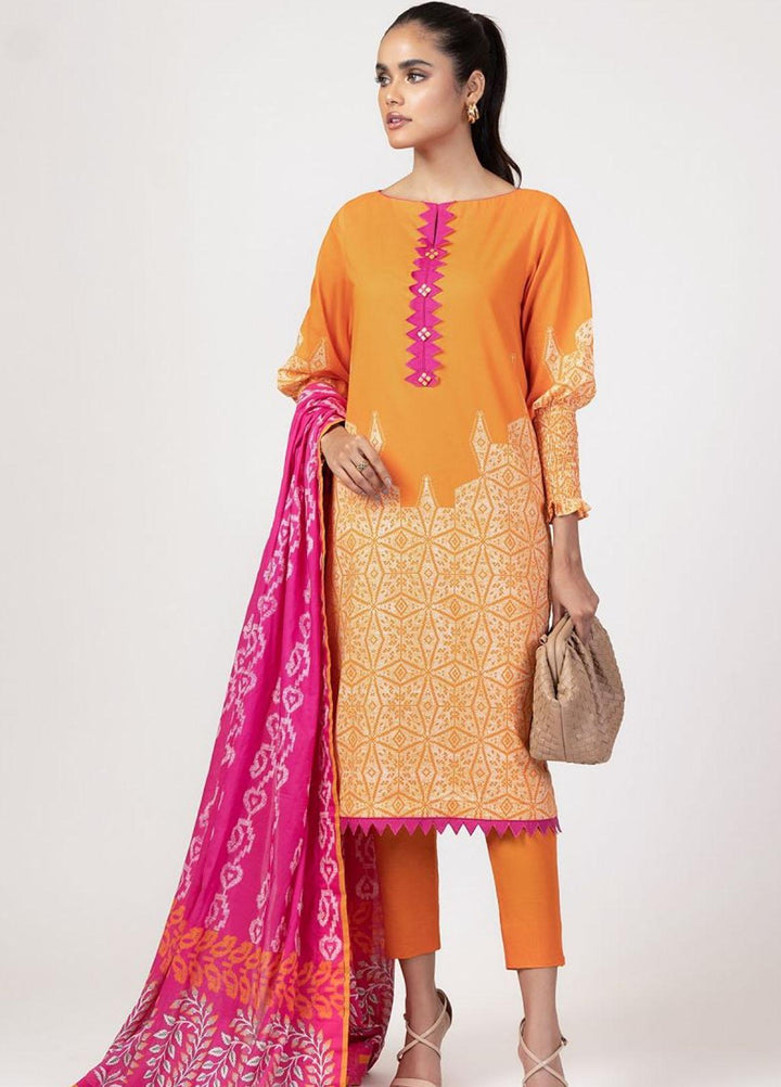 Al Karam Printed Lawn Suits Unstitched 3 Piece AK22S SS-20-22 Orange - Summer Collection