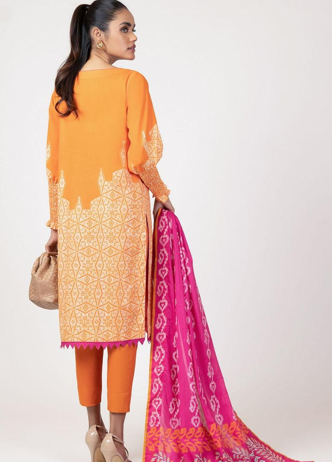 Al Karam Printed Lawn Suits Unstitched 3 Piece AK22S SS-20-22 Orange - Summer Collection