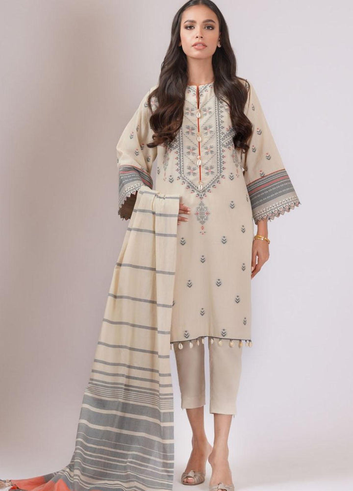 Al Karam Printed Jacquard Suits Unstitched 3 Piece AK22S SS-20.1-22 Beige - Summer Collection
