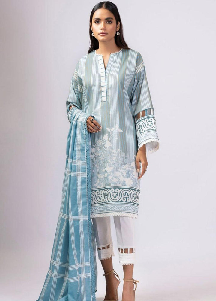 Al Karam Printed Lawn Suits Unstitched 3 Piece AK22S SS-23-22 Light Blue - Summer Collection