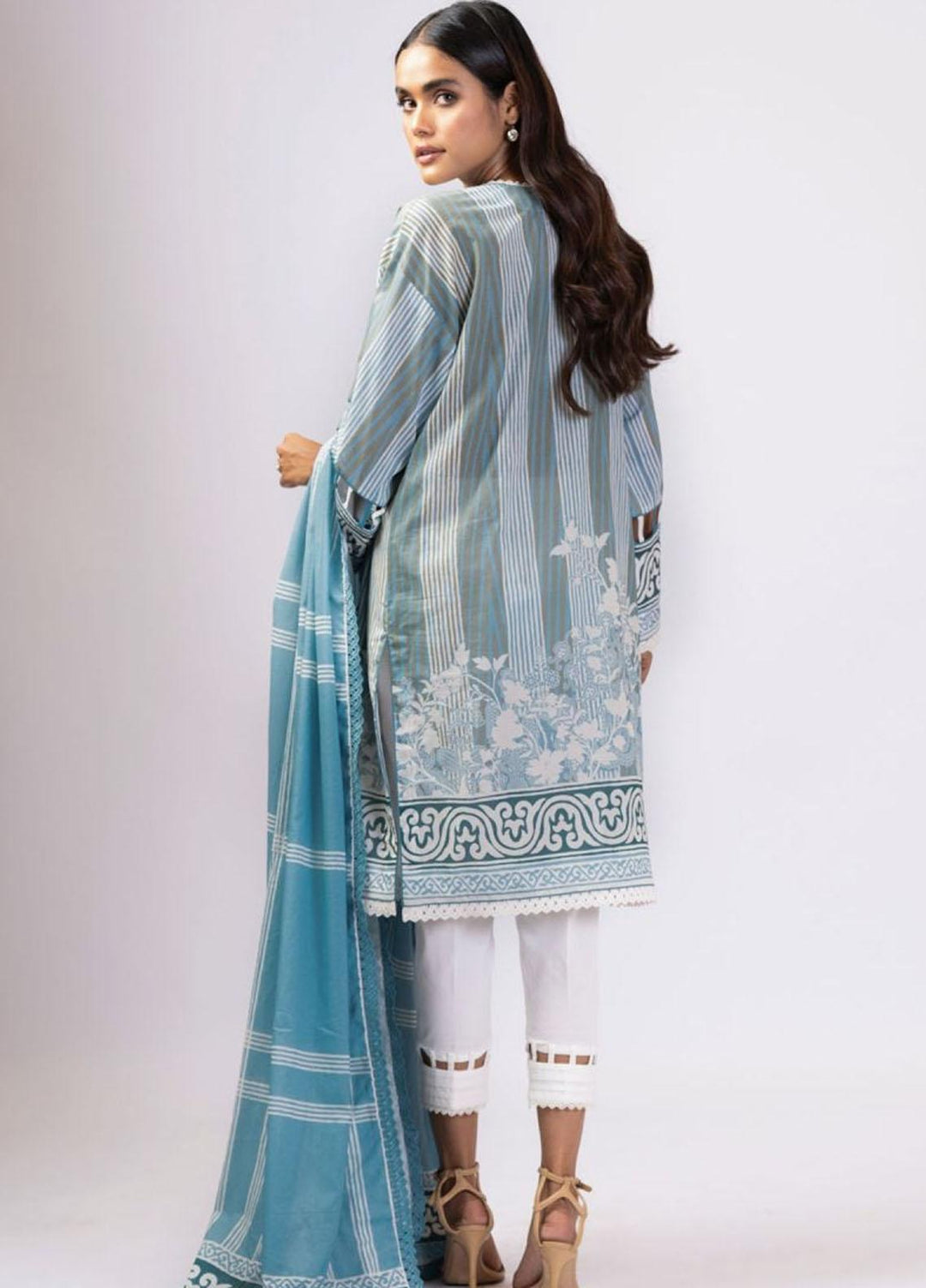 Al Karam Printed Lawn Suits Unstitched 3 Piece AK22S SS-23-22 Light Blue - Summer Collection
