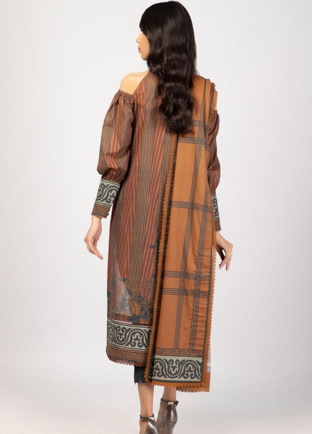 Al Karam Printed Lawn Suits Unstitched 3 Piece AK22S SS-23-22 Rust - Summer Collection